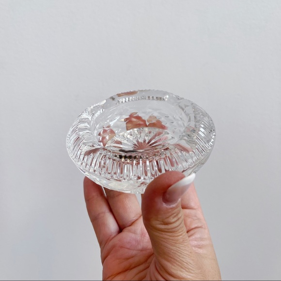 Vintage Hand Cut Glass Art Deco Thick Rimmed Ashtray Trinket Jewelry Dish - Picture 7 of 14